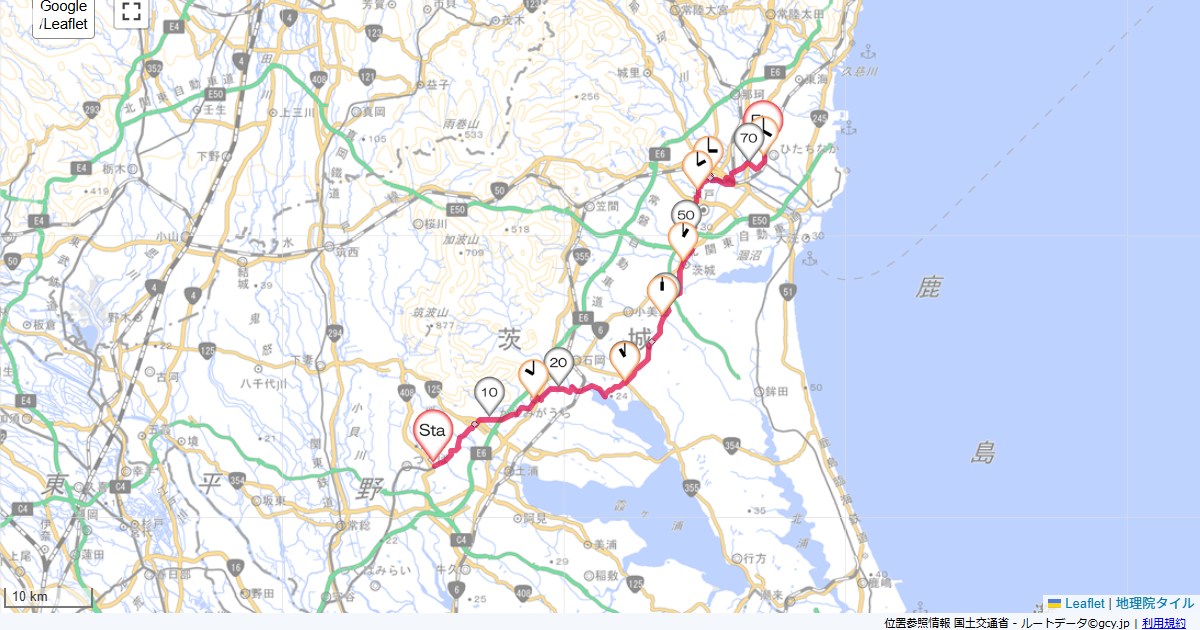 つくば水戸つくば市吾妻,ひたちなか市武田,サイクリング,地図,記録,自転車