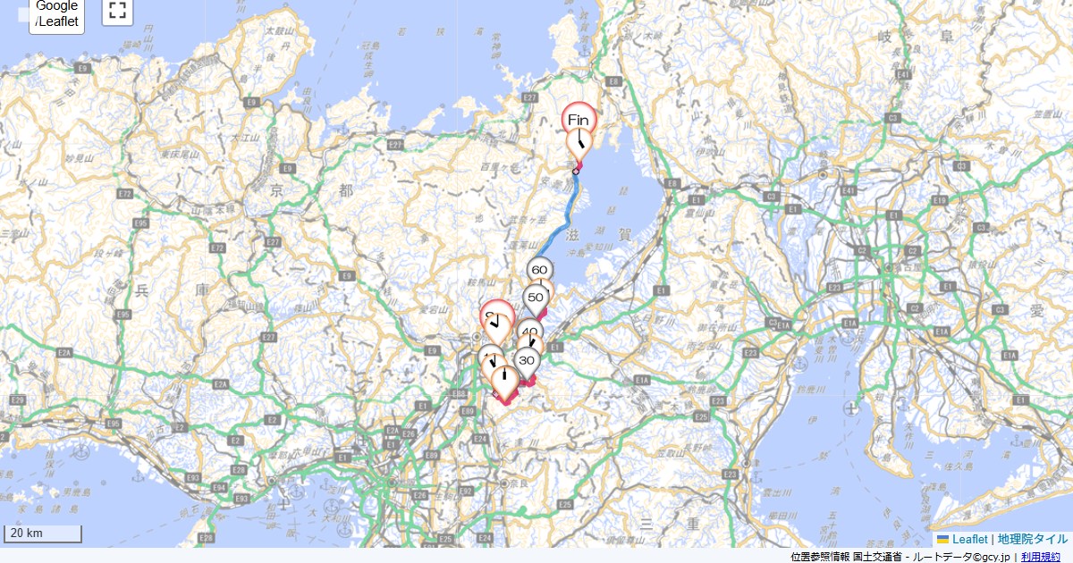 宇治川・瀬田川.・琵琶湖湖南京都市山科区安朱桟敷町,高島市マキノ町新保,サイクリング,地図,記録,自転車