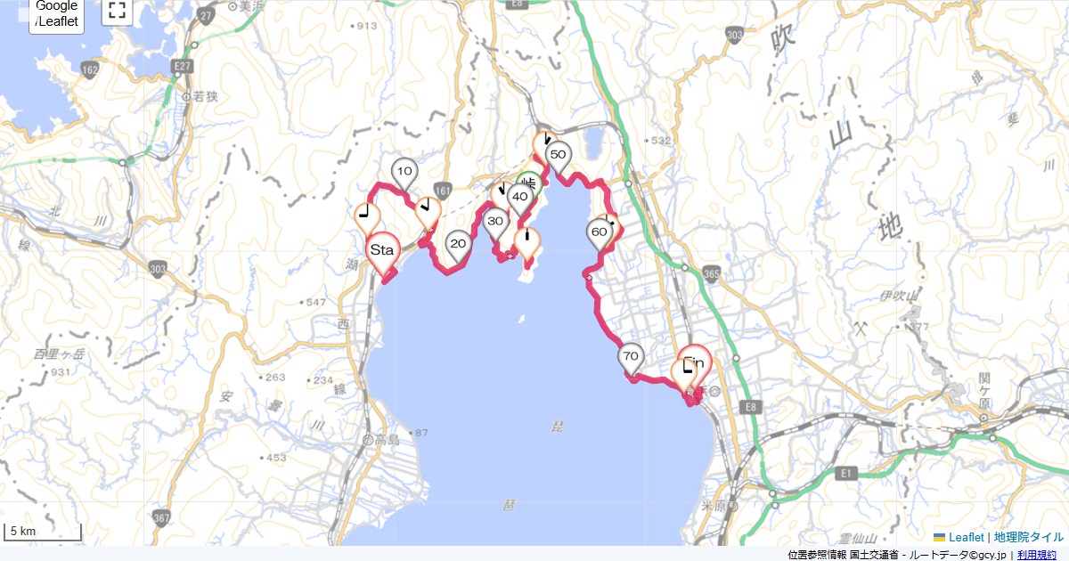 マキノから奥琵琶湖を巡り長浜まで高島市マキノ町新保,長浜市北船町,サイクリング,地図,記録,自転車