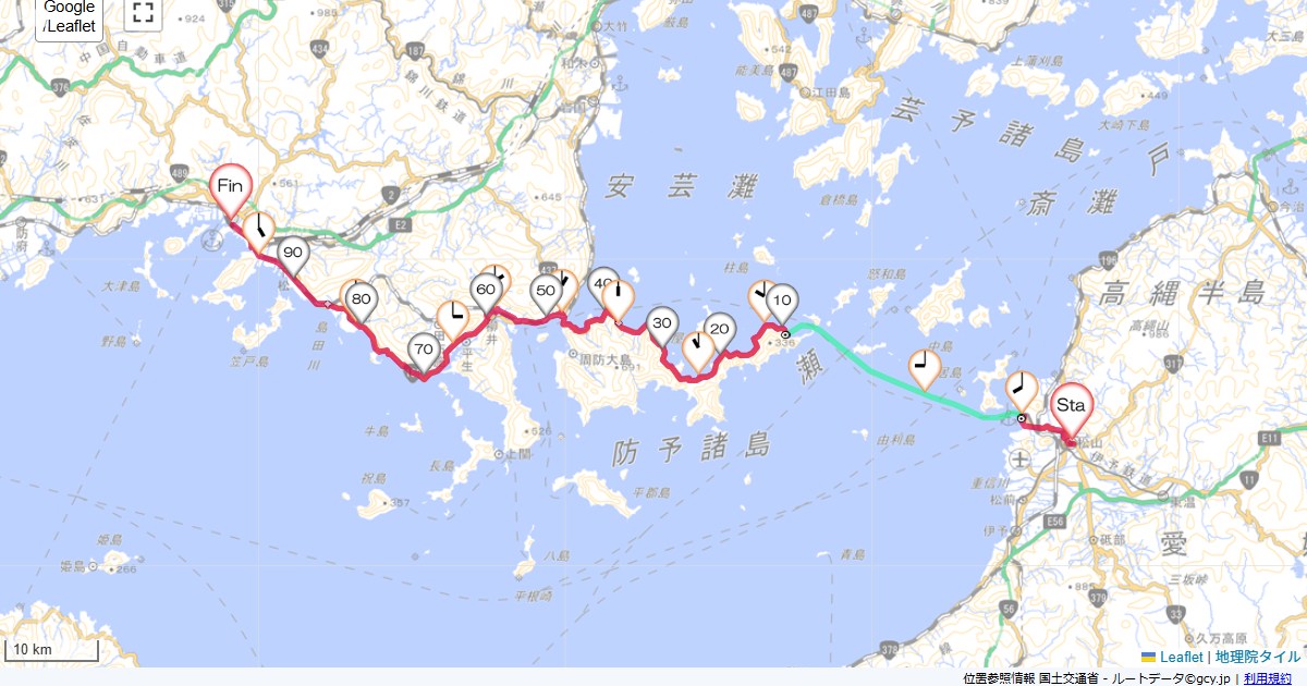 周防大島松山市大街道,周南市平和通,サイクリング,地図,記録,自転車