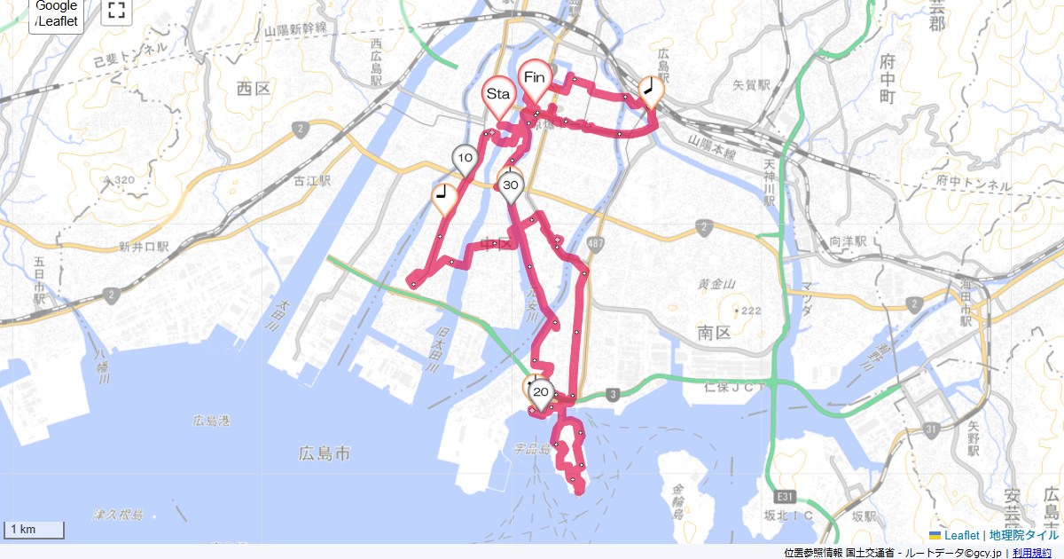 広島市内広島市中区堺町,広島市中区基町,サイクリング,地図,記録,自転車