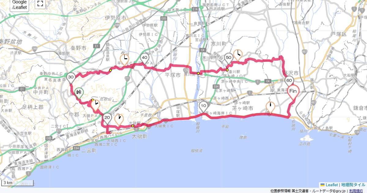 大磯・七国峠・金目川本鵠沼,本鵠沼,サイクリング,地図,記録,自転車