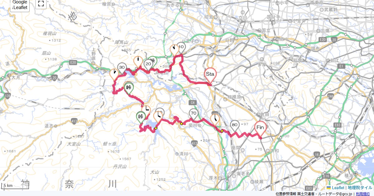 大垂水峠・相模湖・牧馬峠・宮ケ瀬相模原市緑区橋本,中央林間駅,サイクリング,地図,記録,自転車