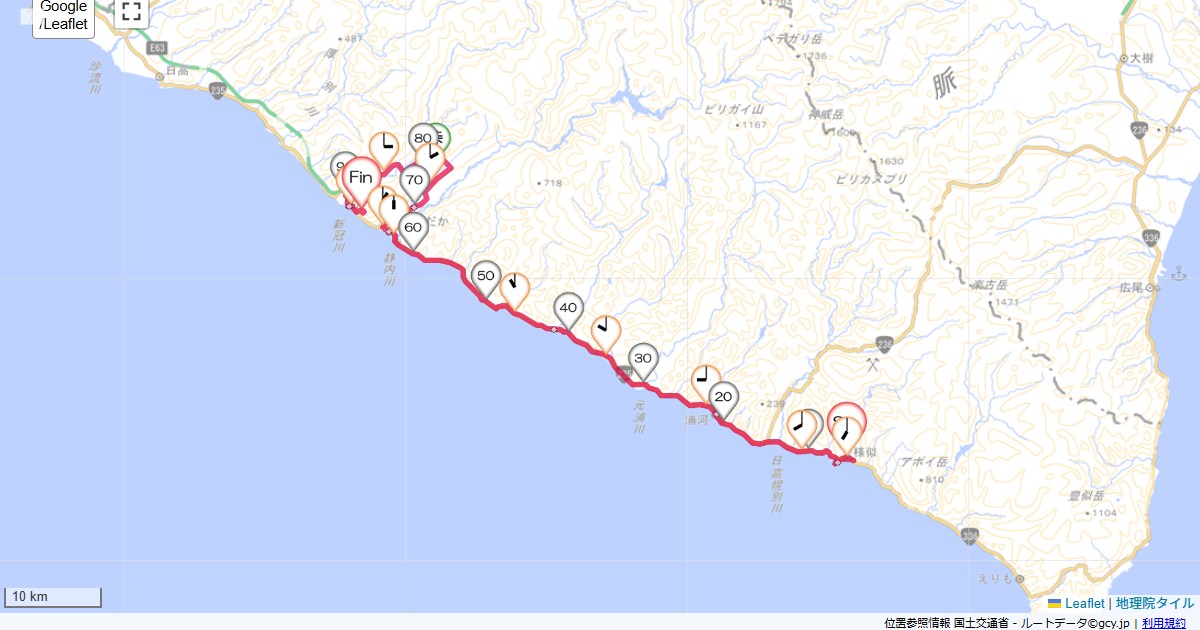06北海道3日目駅前民宿,新冠温泉レ・コードの湯ホテルヒルズ,サイクリング,地図,記録,自転車