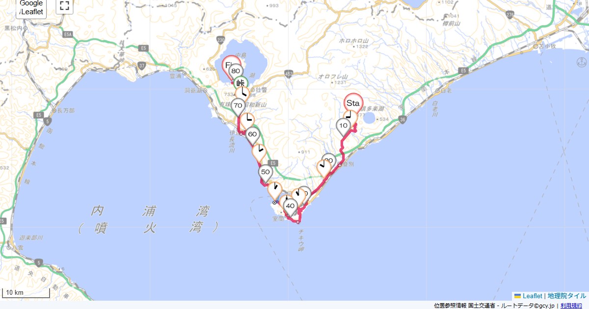 06北海道6日目第一滝本館,洞爺サンパレス,サイクリング,地図,記録,自転車