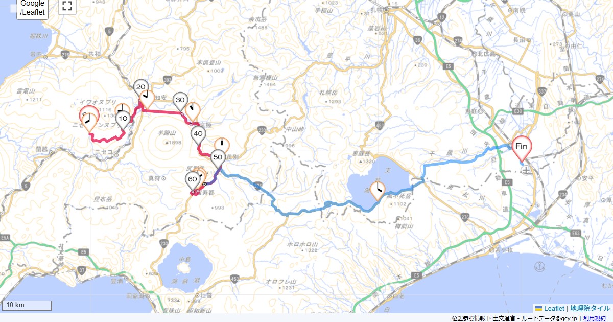 06北海道8日目ニセコグランドホテル,千歳市美々,サイクリング,地図,記録,自転車