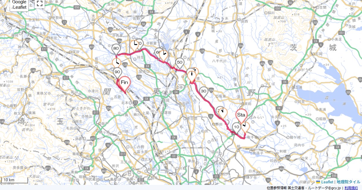 利根川中流守谷市中央,鴻巣市栄町,サイクリング,地図,記録,自転車