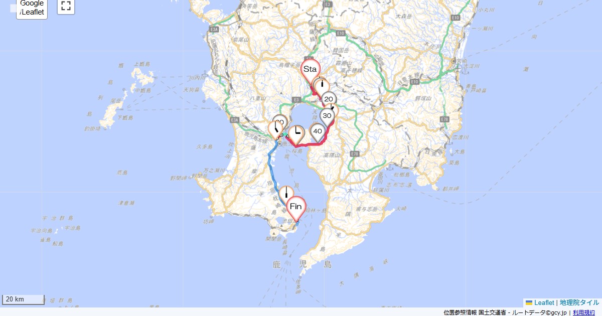 桜島・開聞・天草1日目霧島市溝辺町麓,指宿フェニックスホテル,サイクリング,地図,記録,自転車