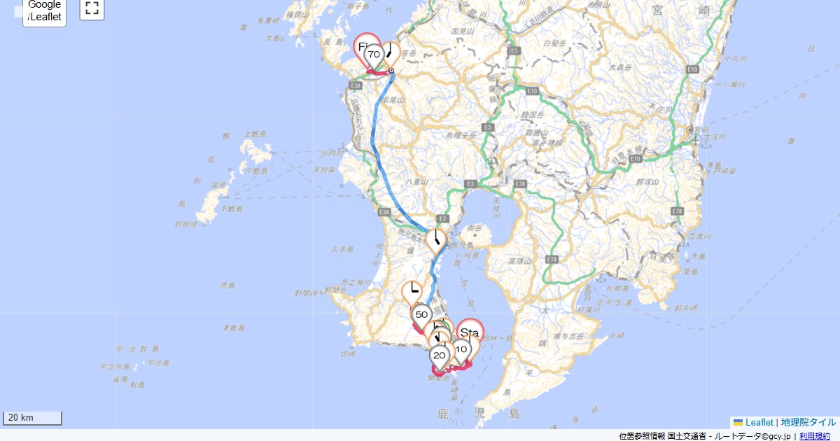 桜島・開聞・天草2日目指宿フェニックスホテル,出水温泉,サイクリング,地図,記録,自転車