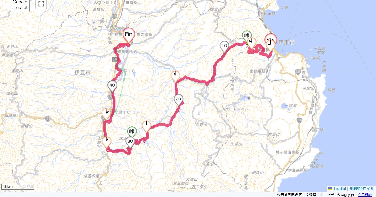 沢口峠・国士越伊東市湯川,修善寺駅,サイクリング,地図,記録,自転車
