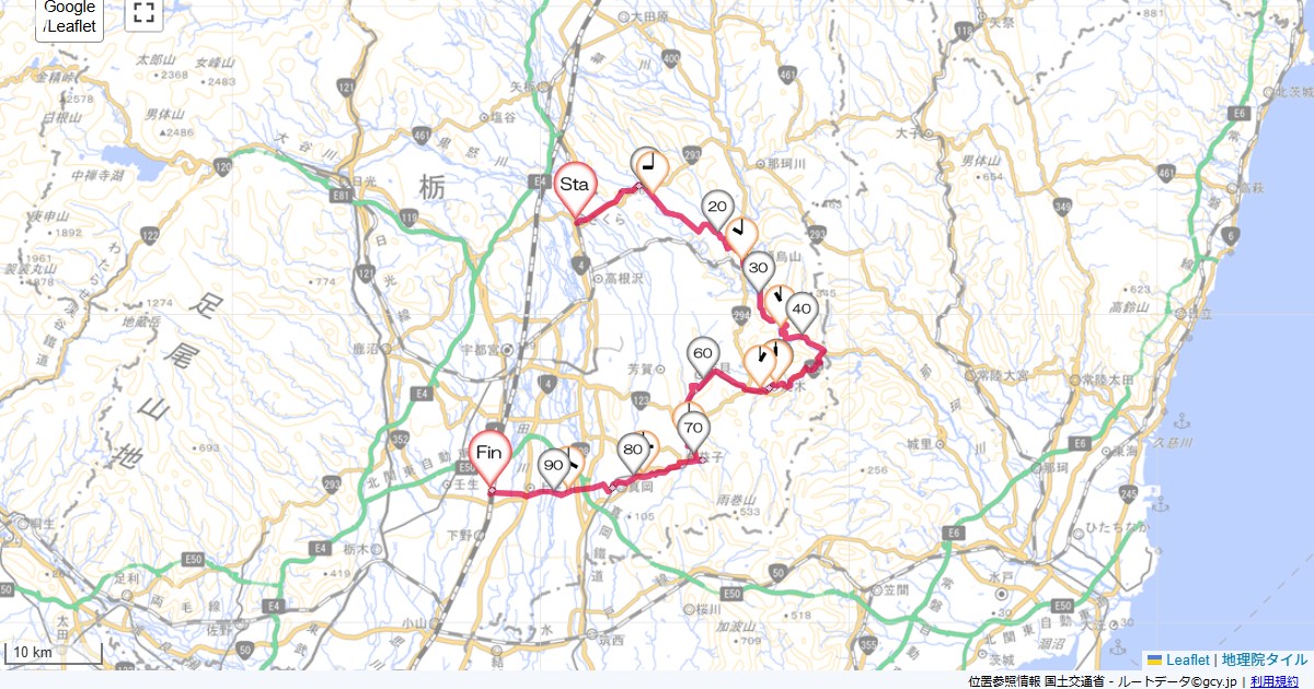栃木南東部さくら市氏家,下野市石橋,サイクリング,地図,記録,自転車