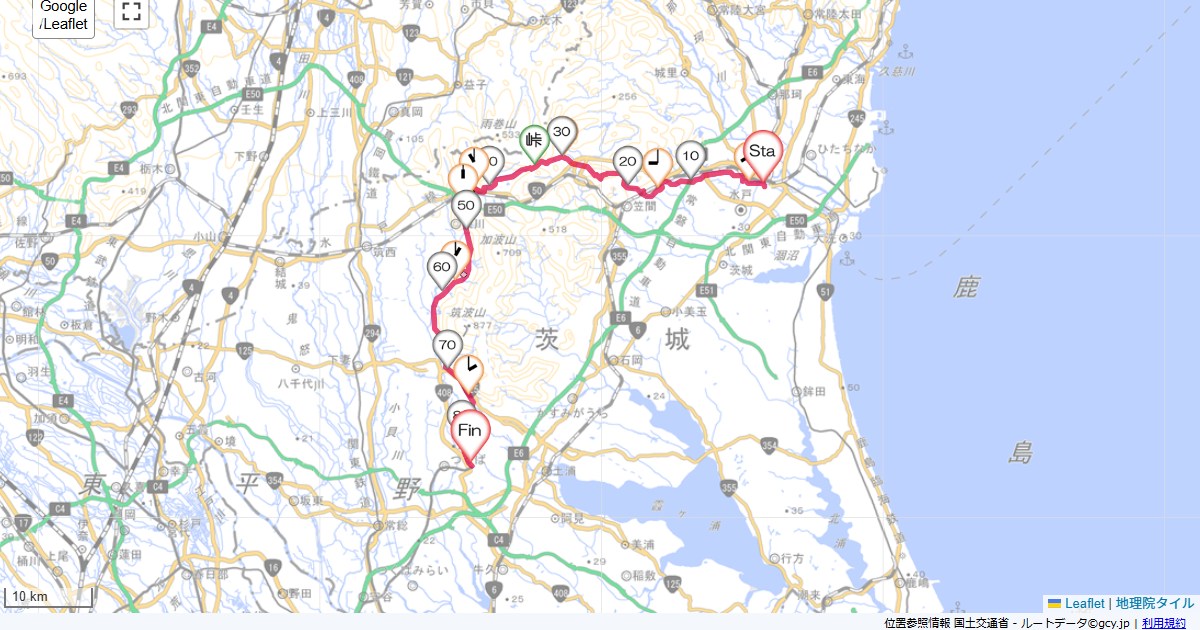 水戸からりんりんロード水戸市城南,つくば市吾妻,サイクリング,地図,記録,自転車