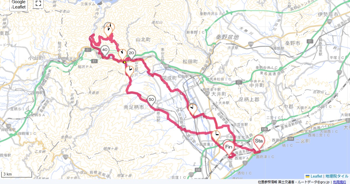 大野山小田原市国府津,小田原市南鴨宮,サイクリング,地図,記録,自転車