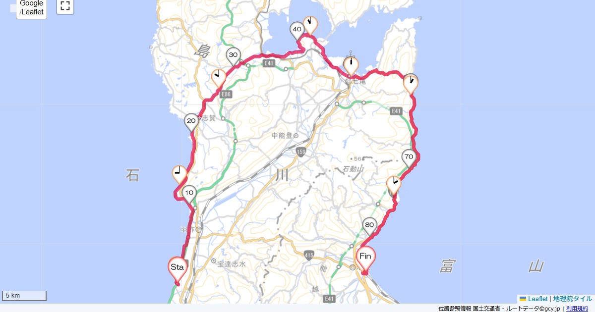 なぎさドライブウェイバーデン千里浜,氷見市地蔵町,サイクリング,地図,記録,自転車