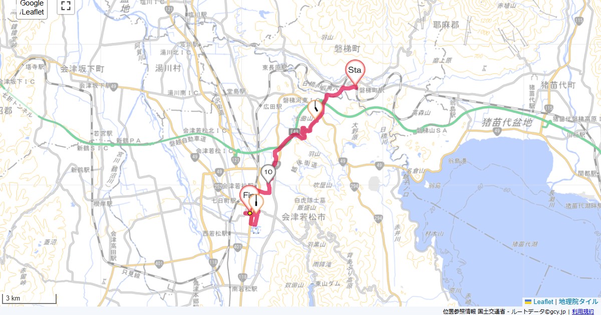 磐梯町から会津若松磐梯町磐梯,中町フジグランドホテル,サイクリング,地図,記録,自転車