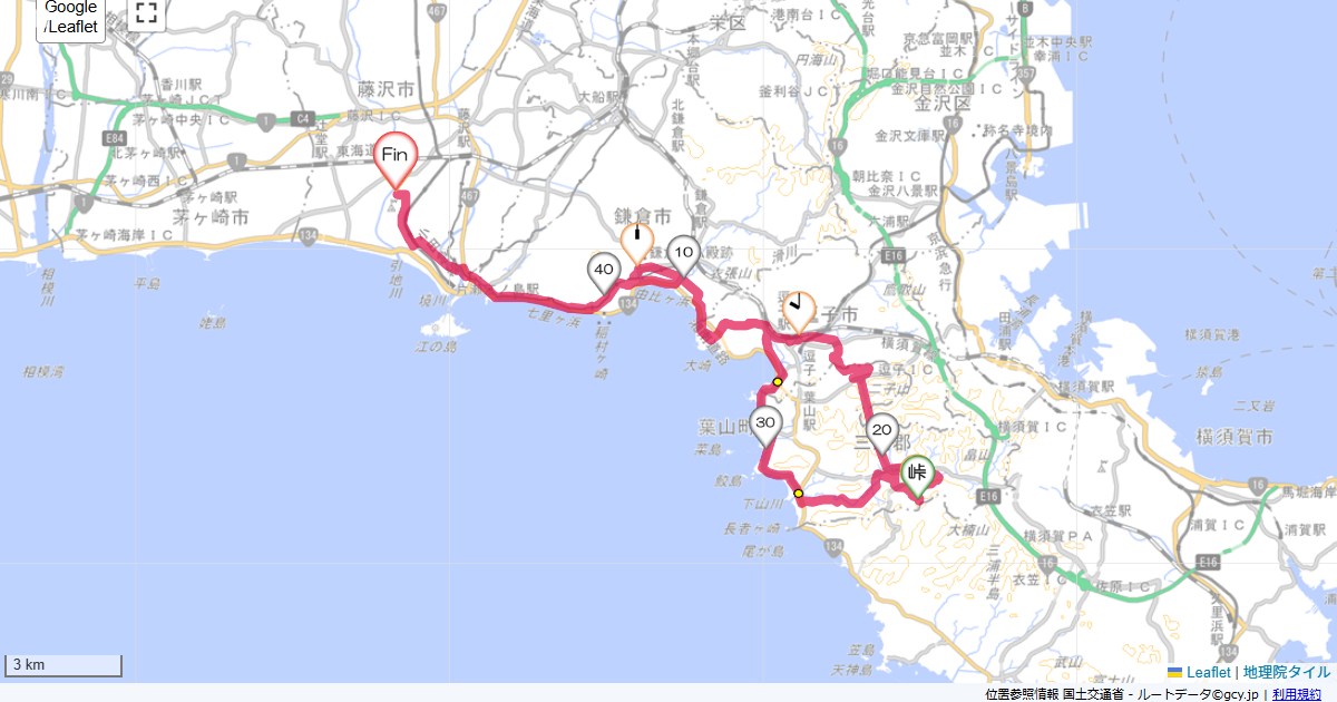 葉山国際CC本鵠沼,本鵠沼,サイクリング,地図,記録,自転車