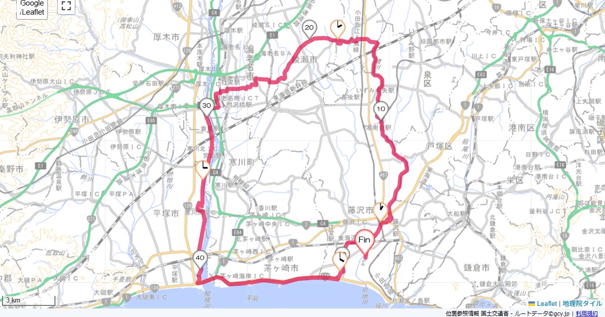 境川・相模川周回本鵠沼,本鵠沼,サイクリング,地図,記録,自転車