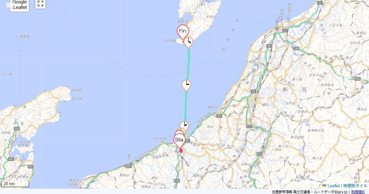佐渡新潟1日目上越市仲町,おぎの湯,サイクリング,地図,記録,自転車