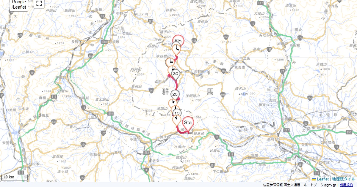 軽井沢から草津温泉軽井沢町軽井沢東,ビジネスホテルアゼリア,サイクリング,地図,記録,自転車