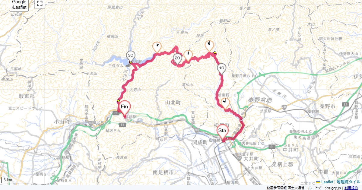 秦野峠林道松田町松田惣領,山北町谷ケ,サイクリング,地図,記録,自転車