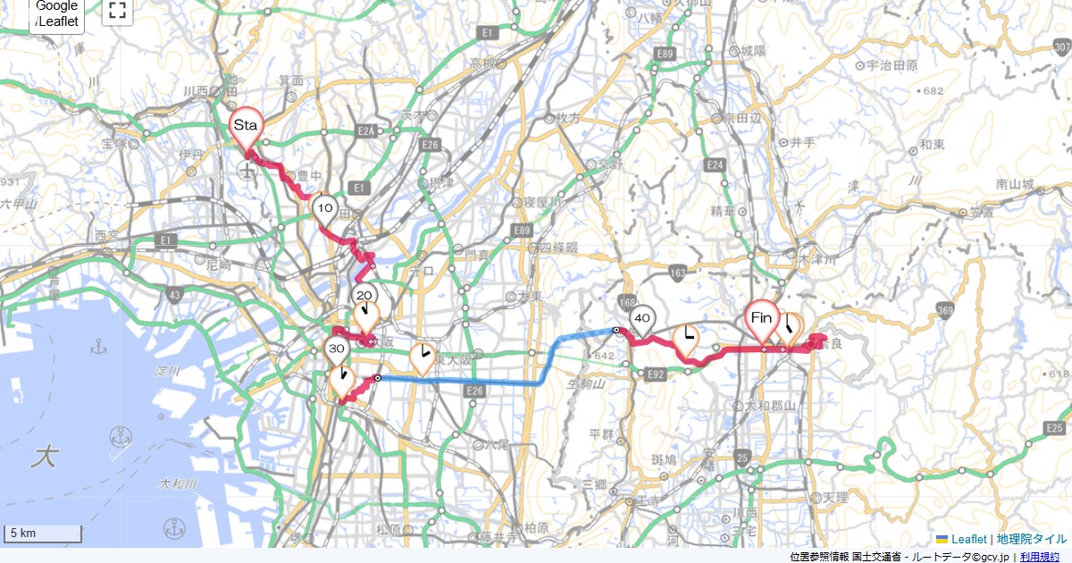 大阪・奈良・和歌山1日目池田市空港,ホテルアジール奈良アネックス,サイクリング,地図,記録,自転車