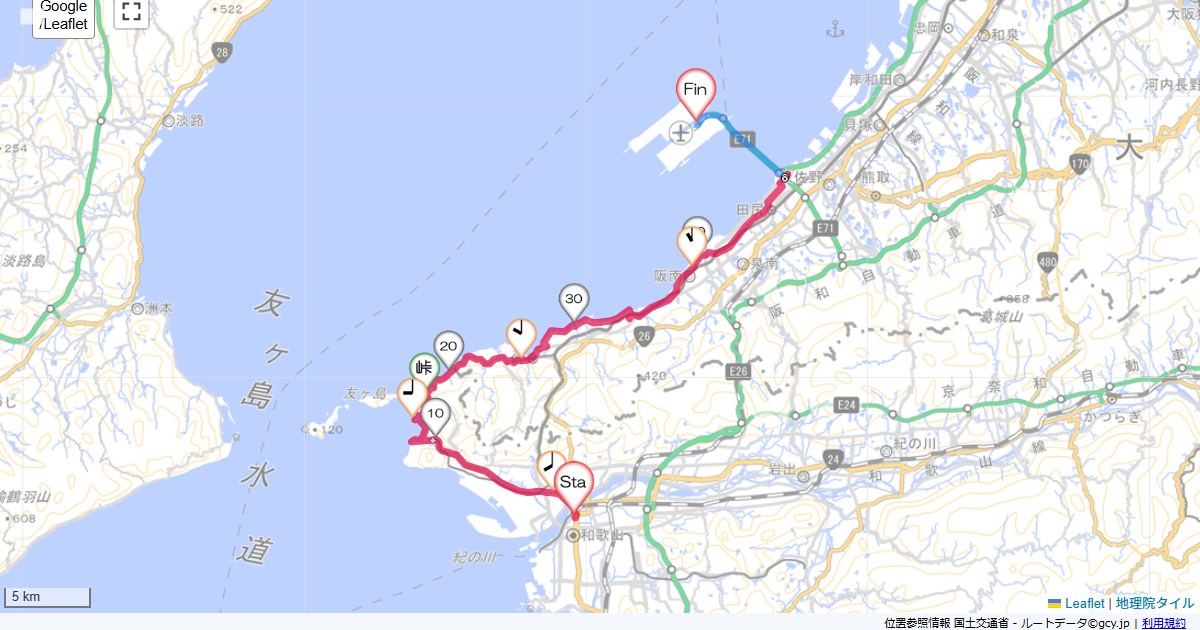 大阪・奈良・和歌山4日目ワカヤマ第１冨士ホテル,泉佐野市泉州空港北,サイクリング,地図,記録,自転車