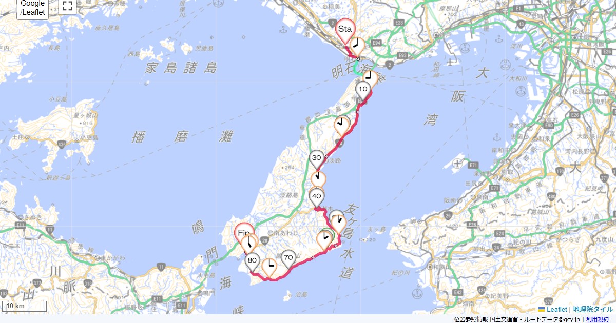 淡路島1日目ホテルキャッスルプラザ,ビジネスホテル福良館,サイクリング,地図,記録,自転車