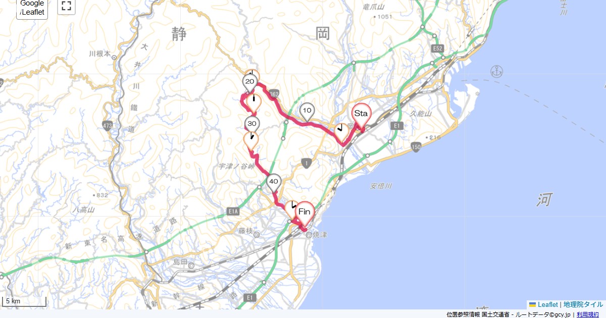 静岡・富沢峠・岡部・焼津静岡駅,焼津市駅北,サイクリング,地図,記録,自転車