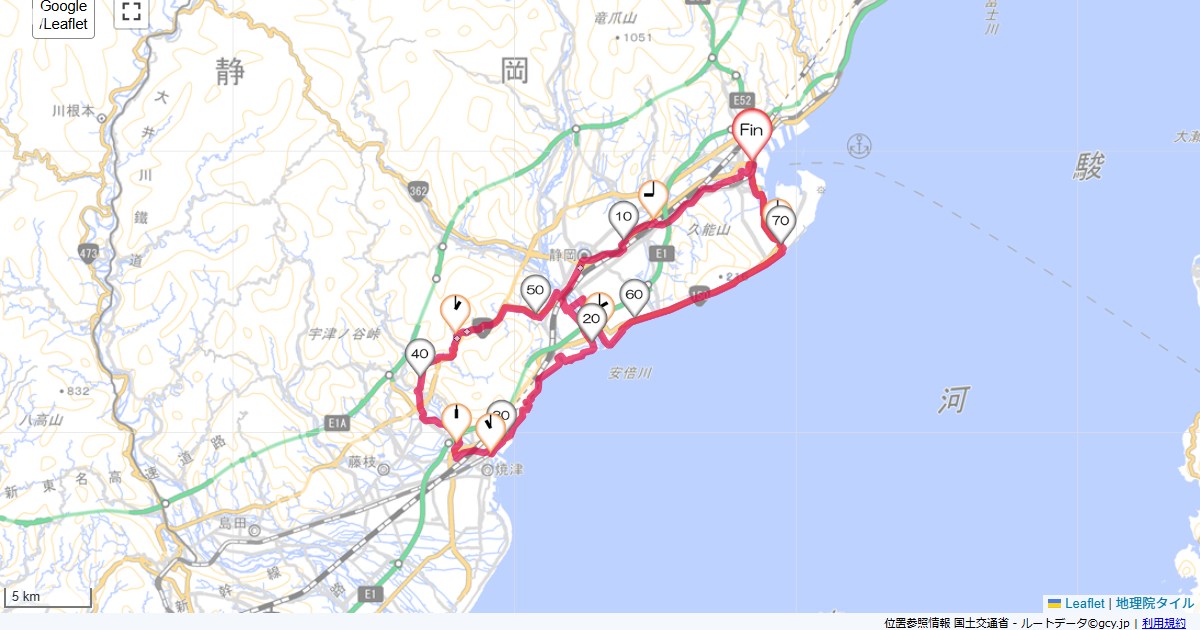 大崩海岸・焼津・宇津ノ谷峠静岡市清水区真砂町,静岡市清水区真砂町,サイクリング,地図,記録,自転車