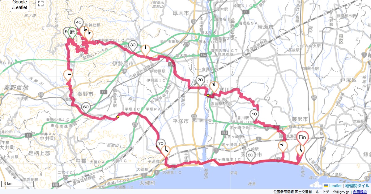 渋田川・阿夫利林道・浅間山林道本鵠沼,本鵠沼,サイクリング,地図,記録,自転車
