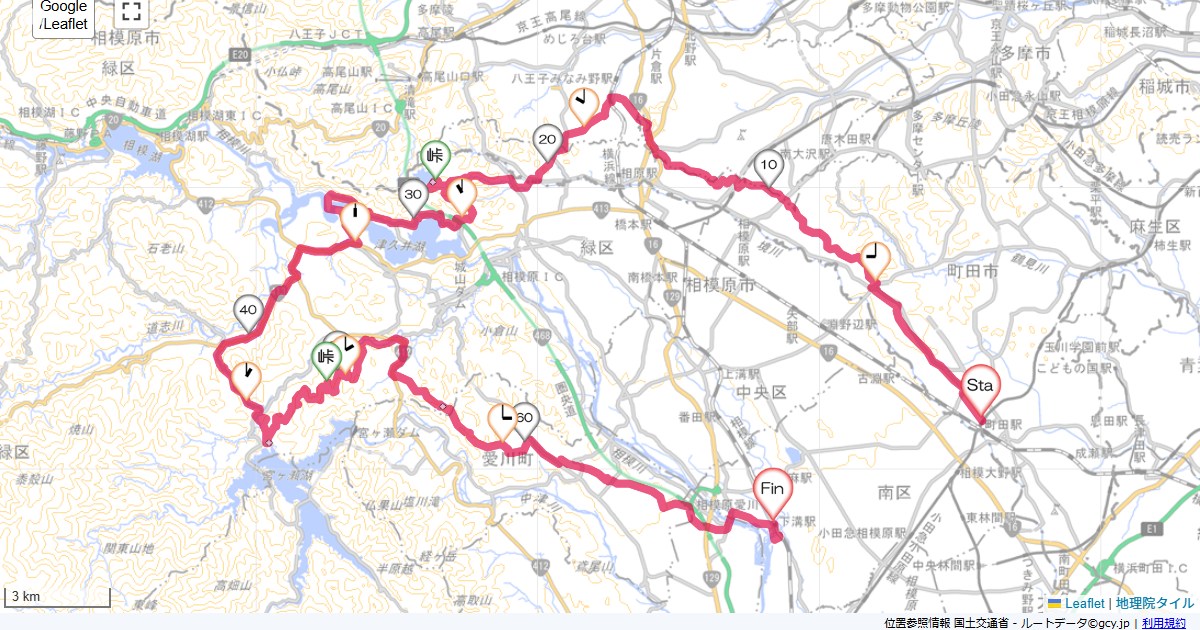 城山湖・東南林道・志田峠町田駅,相模原市南区下溝,サイクリング,地図,記録,自転車