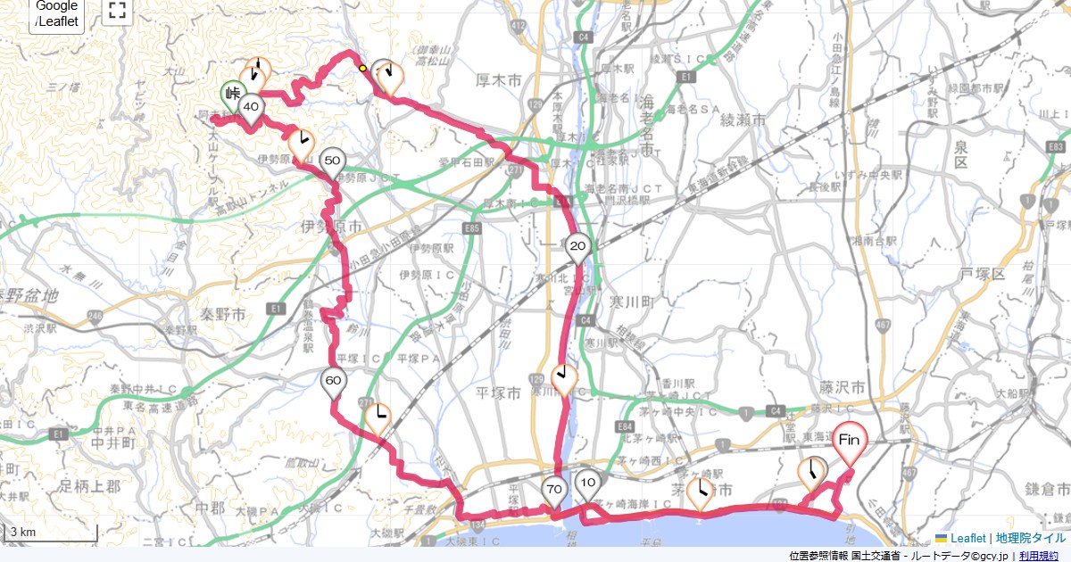 薬師林道・日向林道本鵠沼,藤沢市本鵠沼,サイクリング,地図,記録,自転車