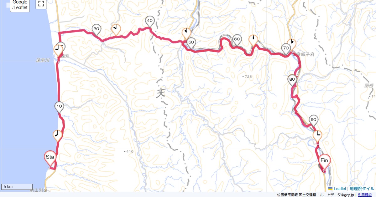 08北海道4日目岬センター,びふか温泉,サイクリング,地図,記録,自転車
