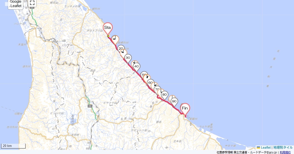 08北海道6日目枝幸町北幸町,紋別セントラルホテル,サイクリング,地図,記録,自転車