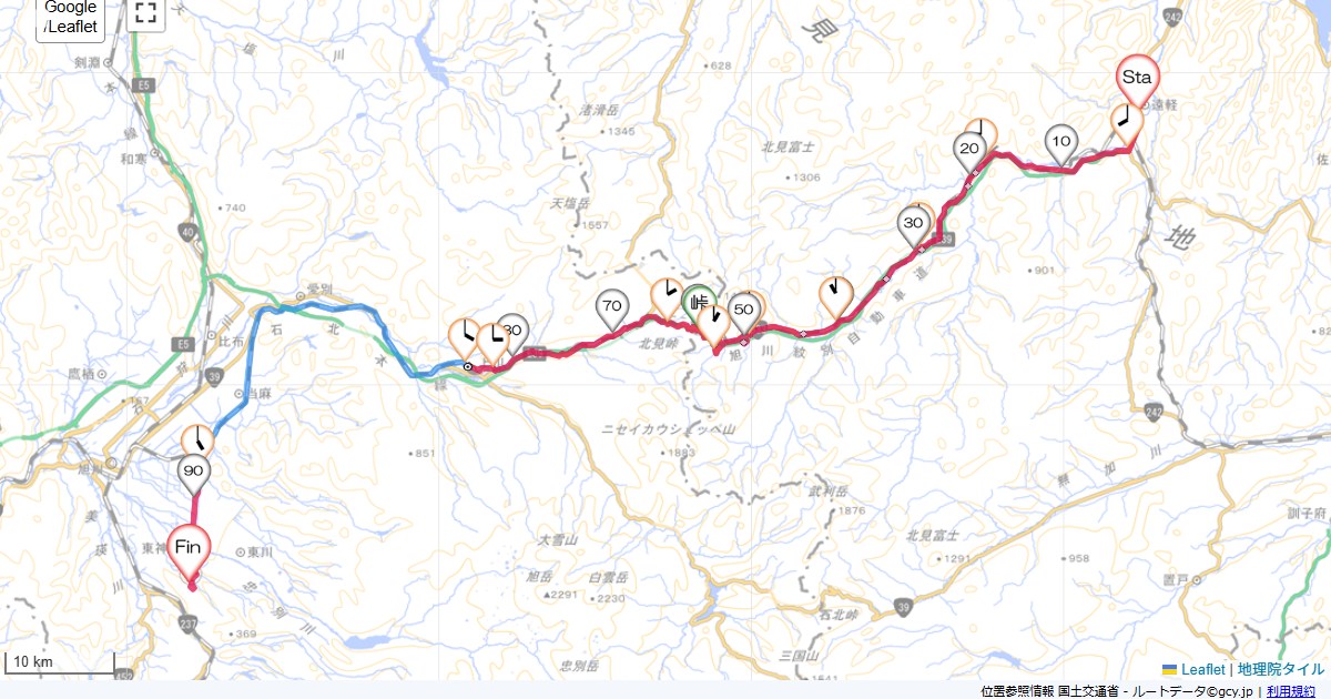 08北海道8日目若葉旅館,東神楽町東二線,サイクリング,地図,記録,自転車