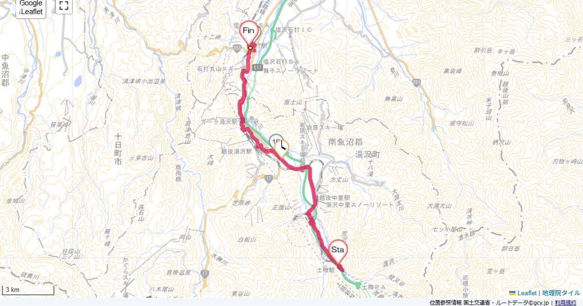 土樽から越後湯沢、石打湯沢町土樽,田中屋旅館,サイクリング,地図,記録,自転車
