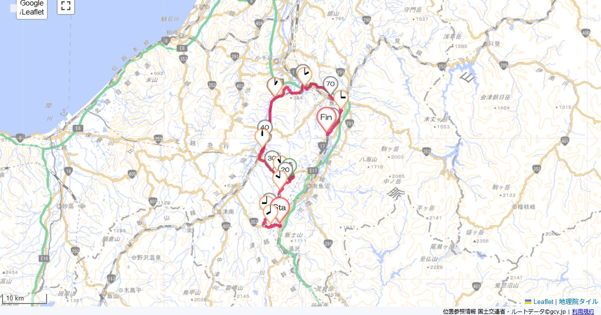 魚沼スカイライン田中屋旅館,南魚沼市浦佐,サイクリング,地図,記録,自転車