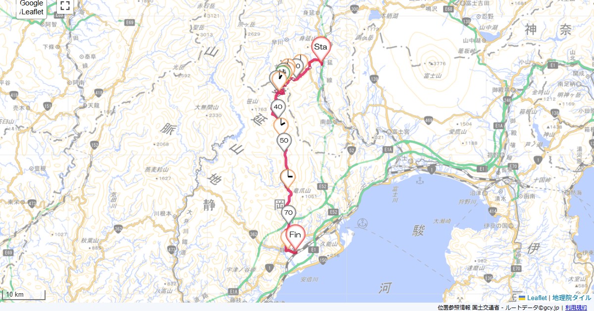 安倍峠身延町角打,静岡駅,サイクリング,地図,記録,自転車