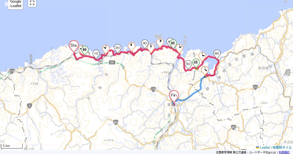 08山陰2日目民宿旅館川戸屋,豊岡スカイホテル,サイクリング,地図,記録,自転車