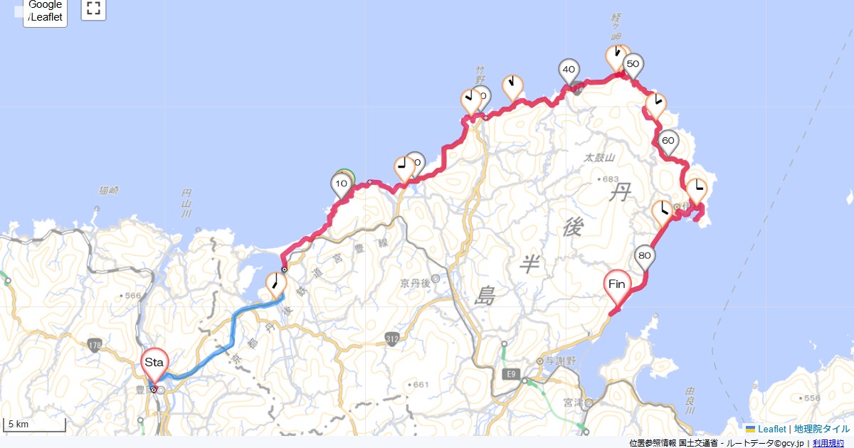 08山陰3日目豊岡スカイホテル,民宿すずや,サイクリング,地図,記録,自転車