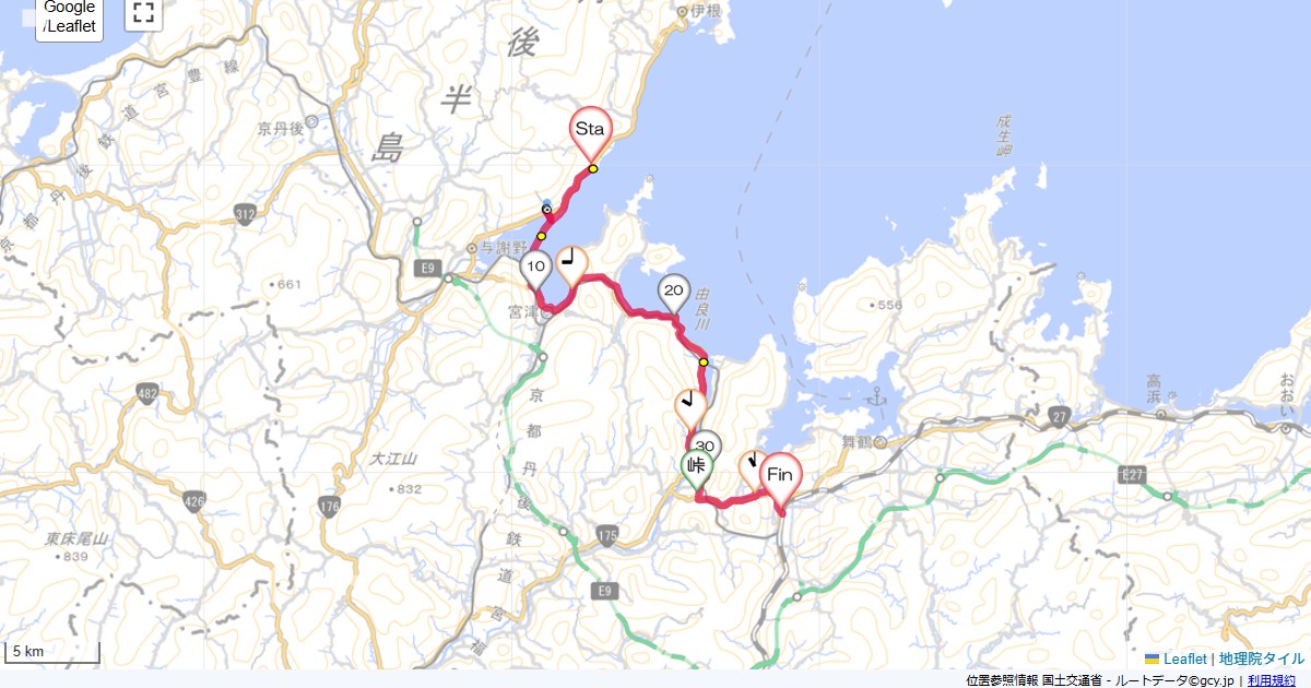 08山陰4日目宮津市日置,西舞鶴駅,サイクリング,地図,記録,自転車