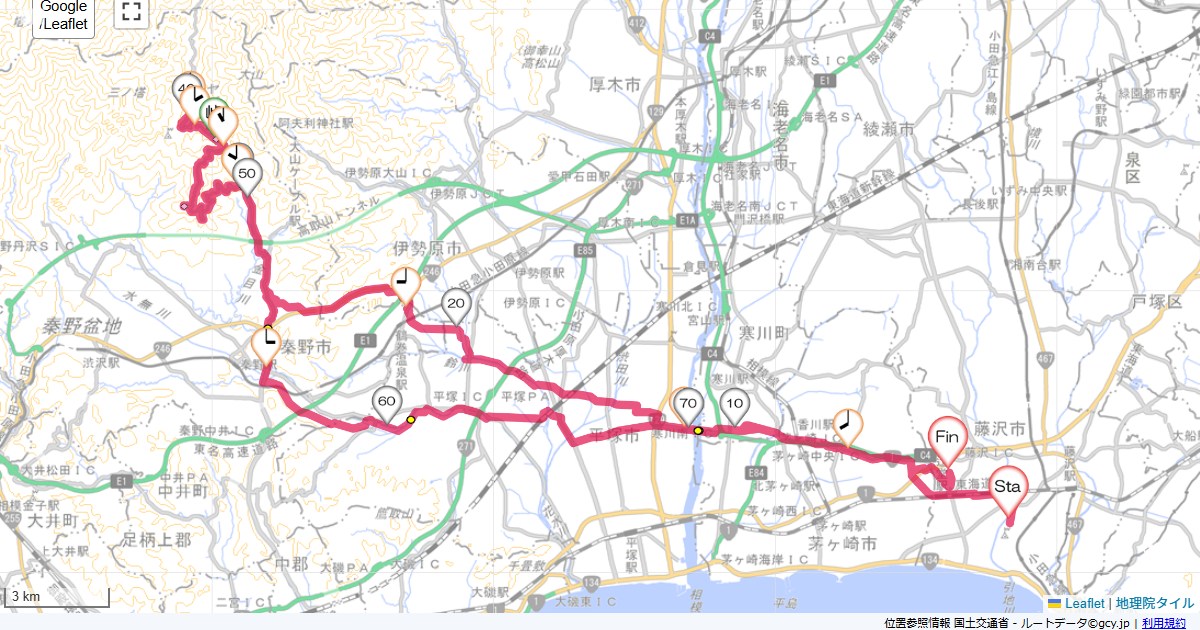 ヤビツ峠本鵠沼,藤沢市辻堂神台,サイクリング,地図,記録,自転車