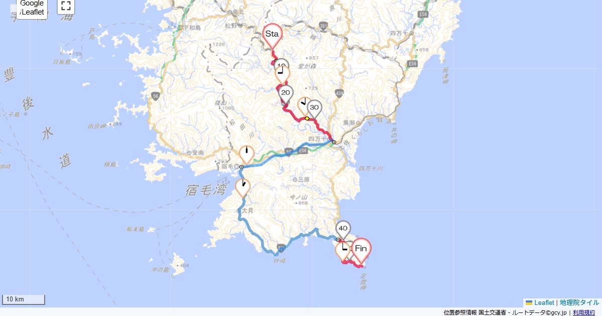四国九州3日目ホテル四万十星羅,みさきホテル,サイクリング,地図,記録,自転車