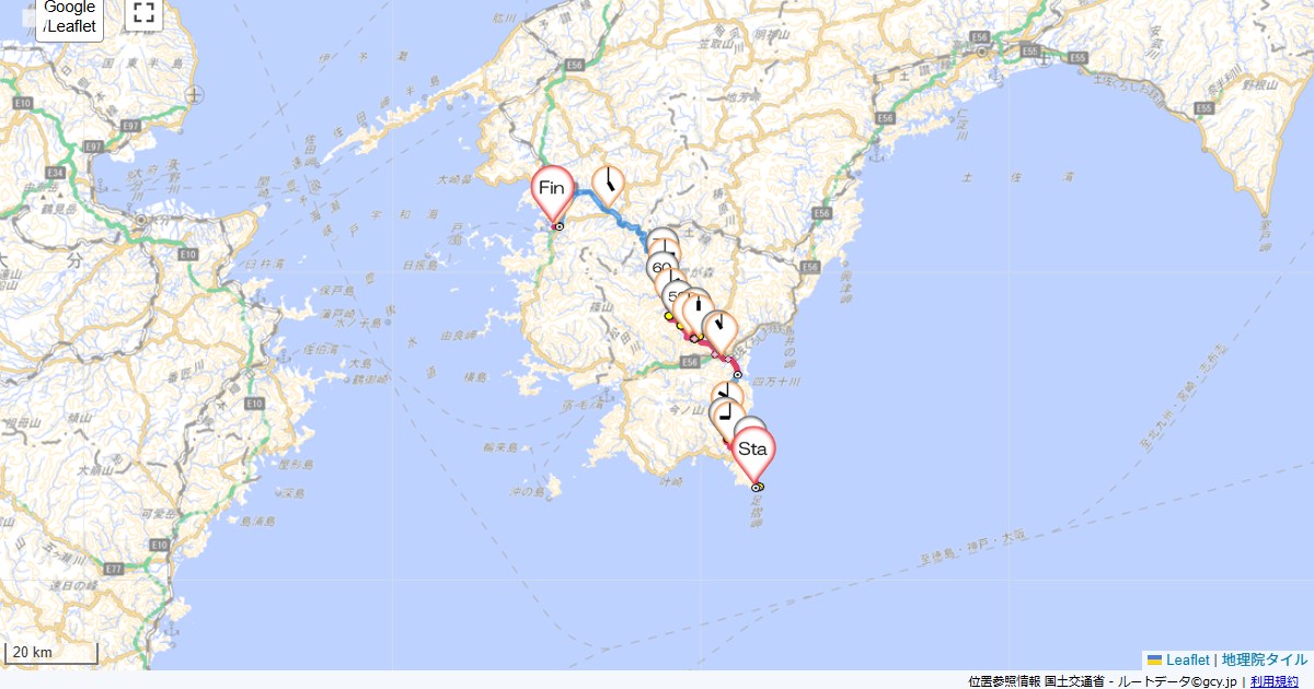 四国九州4日目土佐清水市足摺岬,CORAL宇和島,サイクリング,地図,記録,自転車