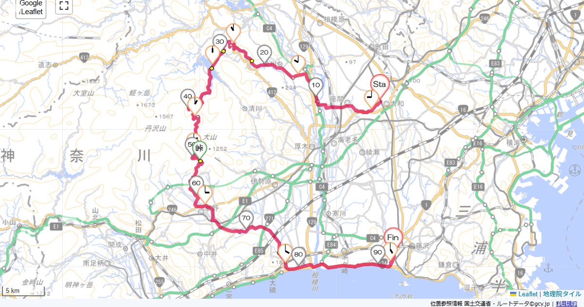 宮ヶ瀬湖・裏ヤビツ・羽根林道大和市西鶴間,本鵠沼,サイクリング,地図,記録,自転車