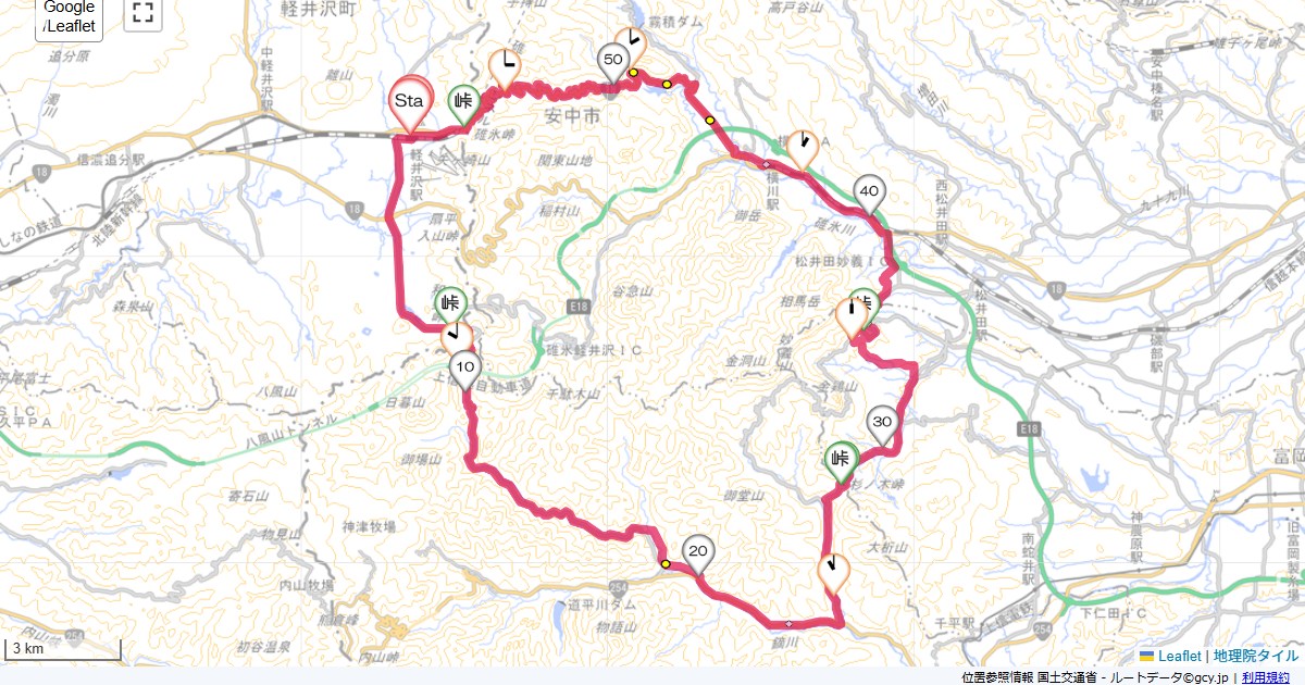 妙義・碓氷峠軽井沢駅,軽井沢駅,サイクリング,地図,記録,自転車