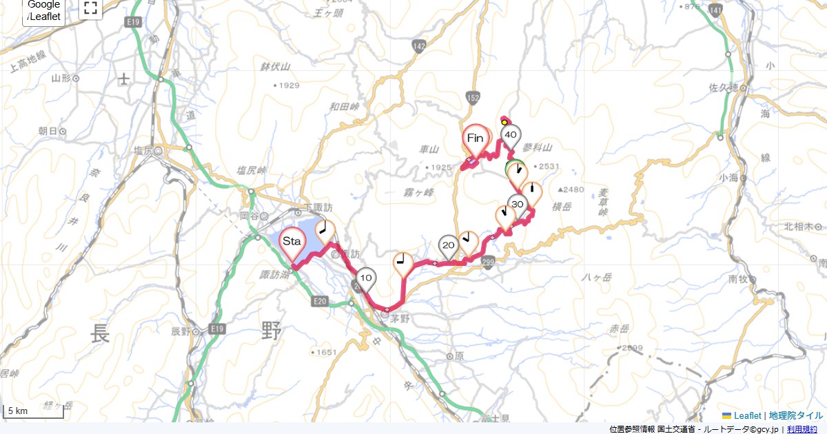 蓼科湖・女神湖・白樺湖民宿みなと,白樺湖ロッジ,サイクリング,地図,記録,自転車
