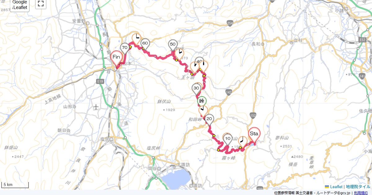 ビーナスライン・霧ヶ峰・美ヶ原白樺湖ロッジ,松本駅,サイクリング,地図,記録,自転車