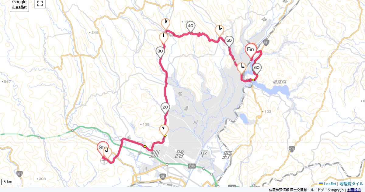 09道東1日目釧路空港,憩いの家かや沼,サイクリング,地図,記録,自転車