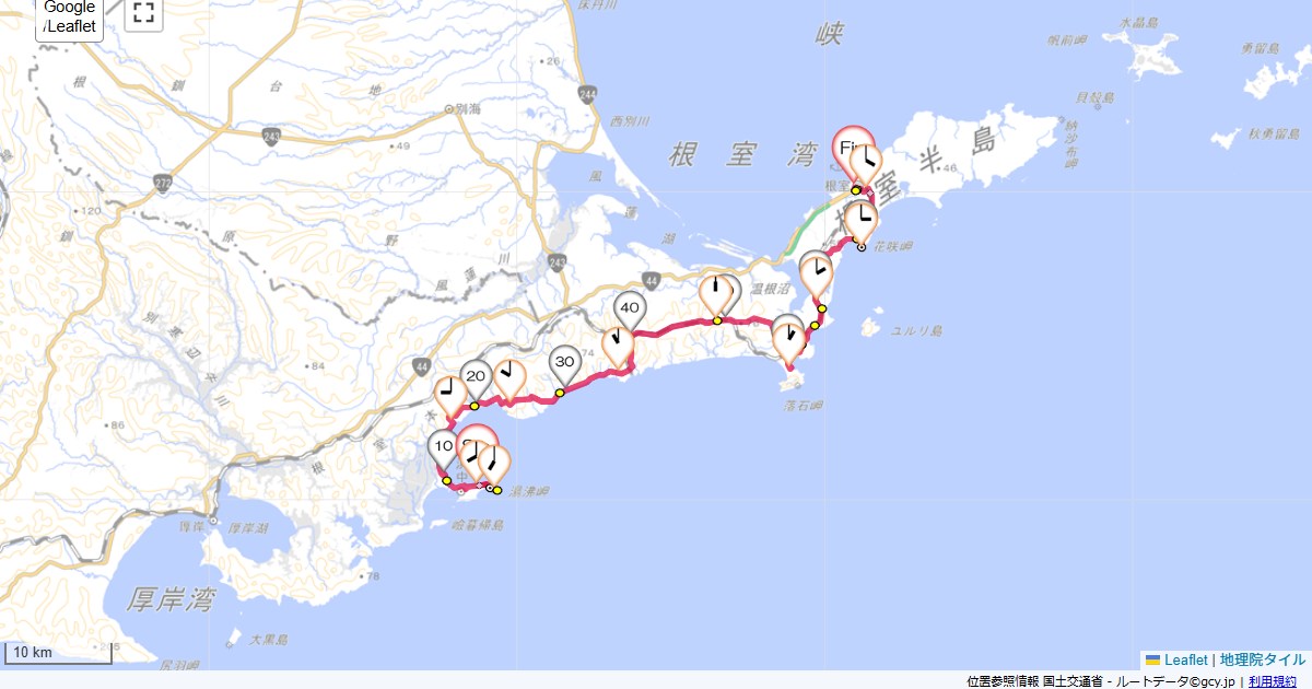 09道東3日目浜中町湯沸,あづま旅館,サイクリング,地図,記録,自転車